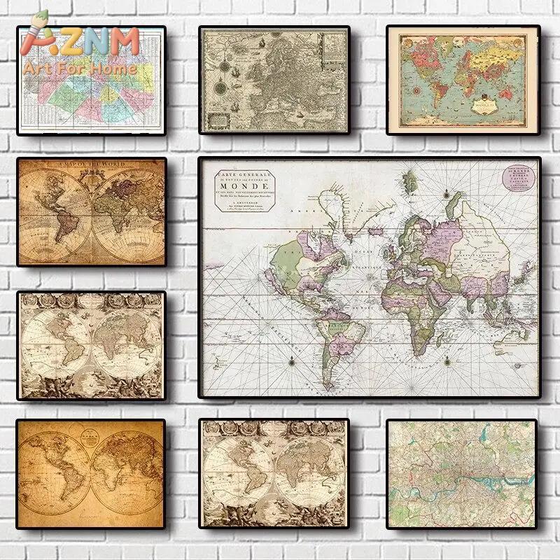 Star Map Poster - Lukisan Kanvas Peta Dunia Vintage, Poster